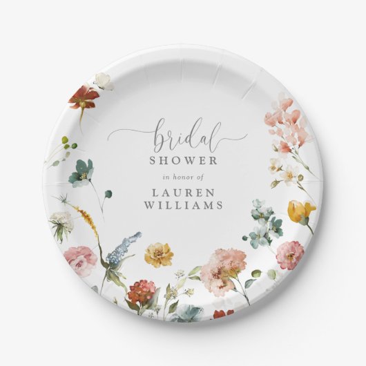 ガーデンウォーターカラーフラワーズ赤面ピンクブライダルシャワー ペーパープレート (正面)