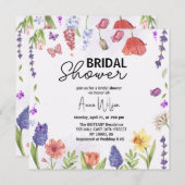 ガーデンウォーターカラーフローラ野花ブライダルシャワー 招待状 (正面/裏面)