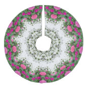 ガーデンウォーターファウンテンピンクフラワーズマンダラデザイン フェイクリネンツリースカート (正面)