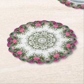 ガーデンウォーターファウンテンピンクフラワーズマンダラデザイン ペーパーコースター (アングル)