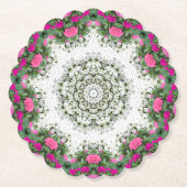 ガーデンウォーターファウンテンピンクフラワーズマンダラデザイン ペーパーコースター (正面)