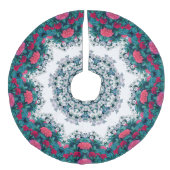 ガーデンウォーターファウンテンレッドフラワーマンダラデザイン フェイクリネンツリースカート (正面)