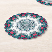 ガーデンウォーターファウンテンレッドフラワーマンダラデザイン ペーパーコースター (アングル)