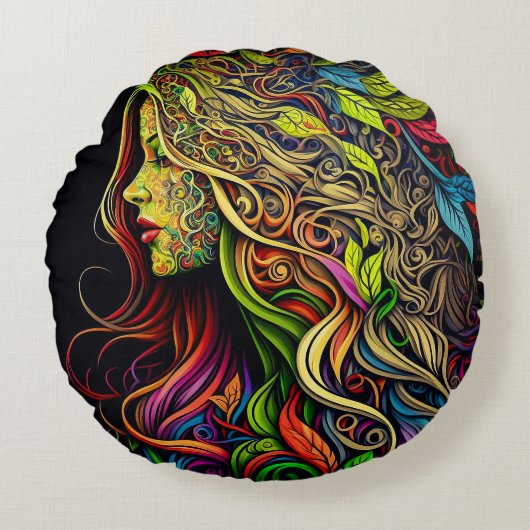 ガーデンウーマンラウンド装飾用クッション（16インチ） ラウンドクッション (正面)