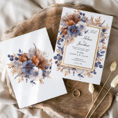 ガーデンエレガントウォーターカラーダスティブルーラスト結婚ズ 招待状