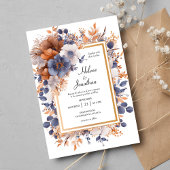 ガーデンエレガントウォーターカラーダスティブルーラスト結婚ズ 招待状