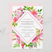 ガーデンエレガントウォーターカラーピンクフローラエアー結婚ズ 招待状 (正面/裏面)