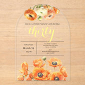 ガーデンエレガントオレンジの花30th誕生日パーティー アクリル招待状 (正面)