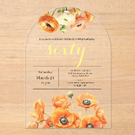 ガーデンエレガントオレンジの花60th誕生日パーティー アクリル招待状