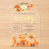 ガーデンエレガントオレンジの花70th誕生日パーティー アクリル招待状 (正面)