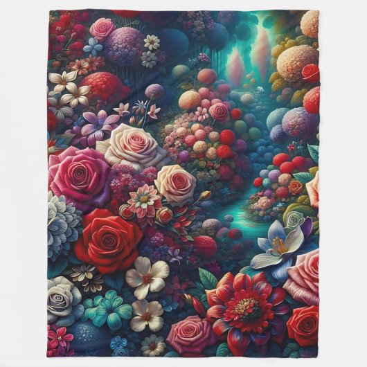 ガーデンエレガントストリーム – 鮮やかフローラ・アート フリースブランケット (正面)