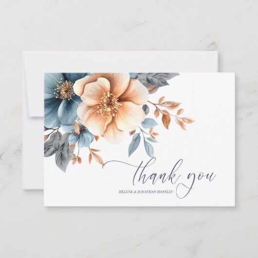 ガーデンエレガントダスティブルーテラコッタ結婚ズ サンキューカード (正面)