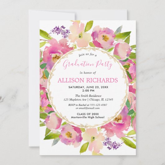 ガーデンエレガントテーマピンクフローラ卒業パーティー 招待状 (正面)