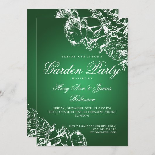 ガーデンエレガントパーティーバラグリーン 招待状 (正面/裏面)