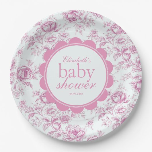 ガーデンエレガントピンクチノイスリー赤ちゃんシャワー ペーパープレート (正面)
