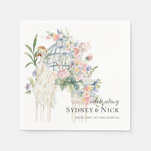 ガーデンエレガントピーコックフローラ結婚ズ スタンダードカクテルナプキン (正面)