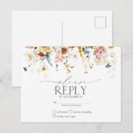 ガーデンエレガントフラワーウォータカラーフローラRSVP インビテーションポストカード