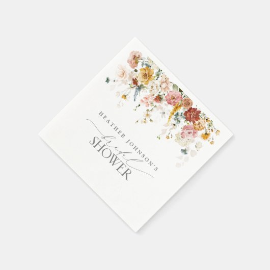 ガーデンエレガントフラワーウォーターカラーブライダルシャワーNa スタンダードカクテルナプキン (角)