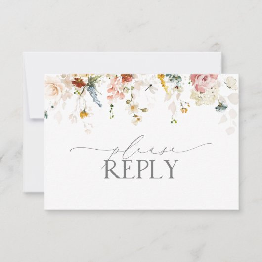 ガーデンエレガントフラワーウォーターカラーNoメニューRSVP 出欠カード (正面)