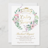 ガーデンエレガントフラワーズクラウン女の子ベビーシャワー 招待状 (正面)