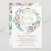 ガーデンエレガントフラワーズクラウン女の子ベビーシャワー 招待状 (正面/裏面)
