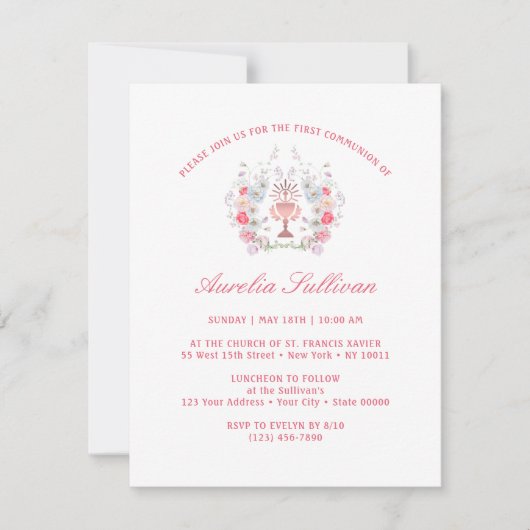 ガーデンエレガントフラワーズリースファーストコミューン 招待状 (正面)