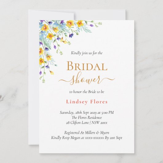 ガーデンエレガントフラワーズ金ゴールドブライダルシャワー 招待状 (正面)