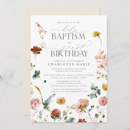 ガーデンエレガントフローラガールバプテスマ1st誕生日 招待状 (正面/裏面)