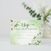 ガーデンエレガントフローラグリーンリーウェディングRSVPカード (スタンド正面)