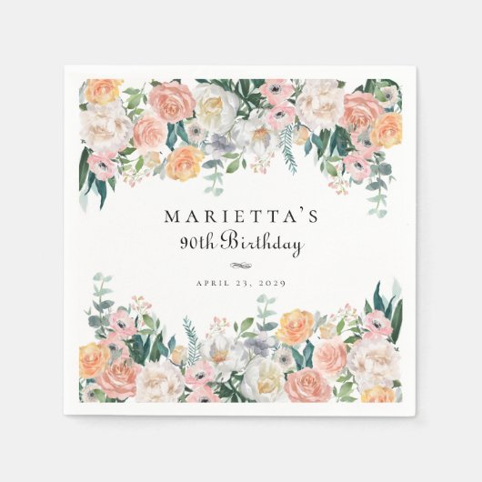 ガーデンエレガントフローラグリーンリー90thバースデーパーティー スタンダードカクテルナプキン (正面)
