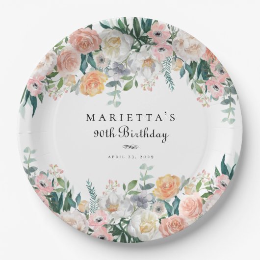 ガーデンエレガントフローラグリーンリー90thバースデーパーティー ペーパープレート (正面)