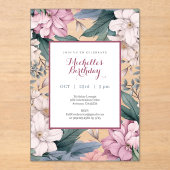 ガーデンエレガントフローラ水彩誕生日パーティー アクリル招待状 (正面)
