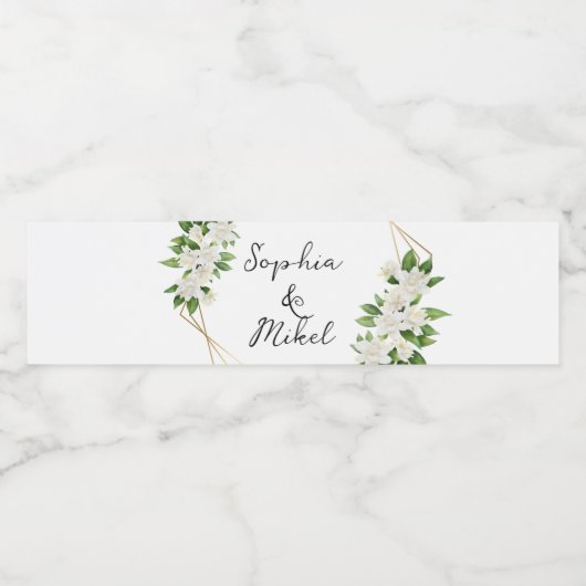 ガーデンエレガント花模様金ゴールドフレーム緑結婚の ペットボトルラベル (シングルラベル)