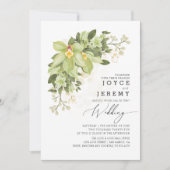 ガーデンエレガント金ゴールドグリーンリーフローラ結婚ズ 招待状 (正面)