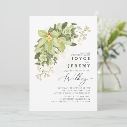 ガーデンエレガント金ゴールドグリーンリーフローラ結婚ズ 招待状 (スタンド正面)