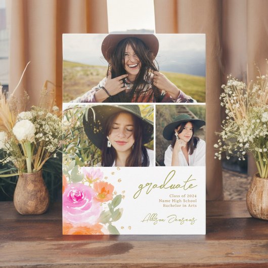 ガーデンオレンジの野花3枚の写真を卒業 案内状