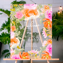 ガーデンオレンジ色の野花へようこそ卒業 アクリルサイン