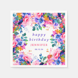 ガーデンカラフルウォーターカラーフローラハッピーバースデー スタンダードカクテルナプキン
