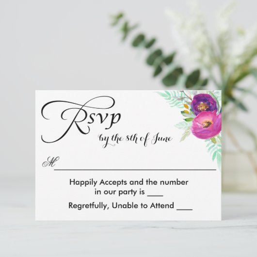 ガーデンカラフルウォーターカラーフローラRSVP 出欠カード (スタンド正面)