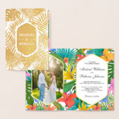 ガーデンカラフルゴールドフォイルトロピカルウェディング招待 箔カード (ディスプレー)