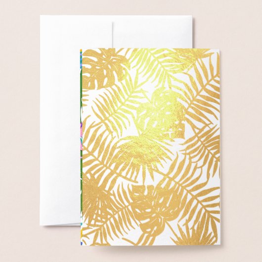 ガーデンカラフルゴールドフォイルトロピカルウェディング招待 箔カード (裏面封筒付き)