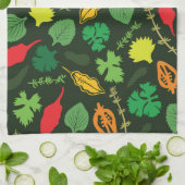 ガーデンカラフルハーブ柄ダークパターン キッチンタオル (折り畳み)