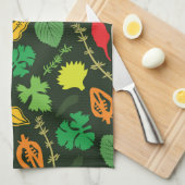 ガーデンカラフルハーブ柄ダークパターン キッチンタオル (四つ折り)