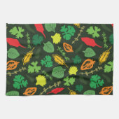 ガーデンカラフルハーブ柄ダークパターン キッチンタオル (横)