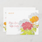 ガーデンカラフルピーニーウェディングRSVP インビテーションポストカード (正面/裏面)