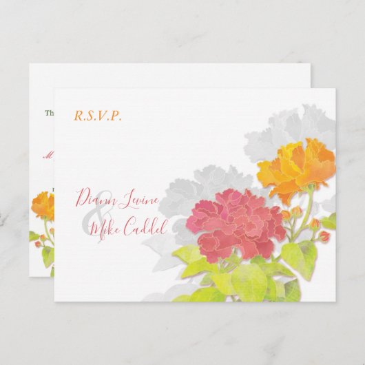 ガーデンカラフルピーニーウェディングRSVP インビテーションポストカード (正面/裏面)