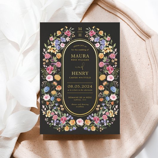 ガーデンカラフルフラワーウェディングパーティー 箔招待状