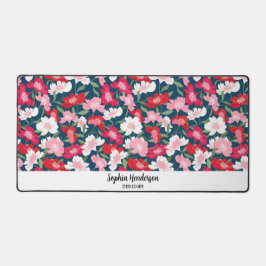 ガーデンカラフルフラワーカスタム文字かわいいフローラ デスクマット