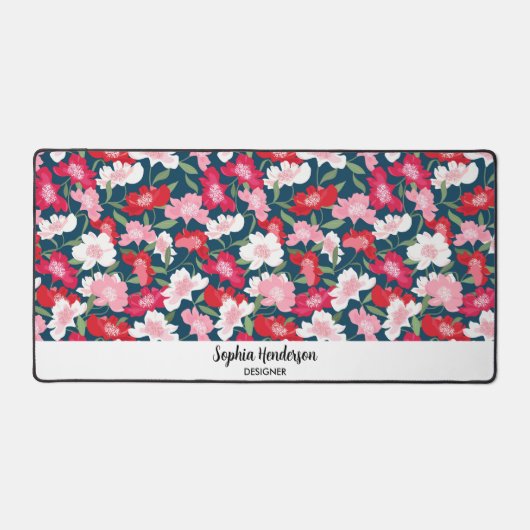 ガーデンカラフルフラワーカスタム文字かわいいフローラ デスクマット (正面)