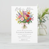 ガーデンカラフルフラワーピンク弓ガールベビーシャワー 招待状 (スタンド正面)